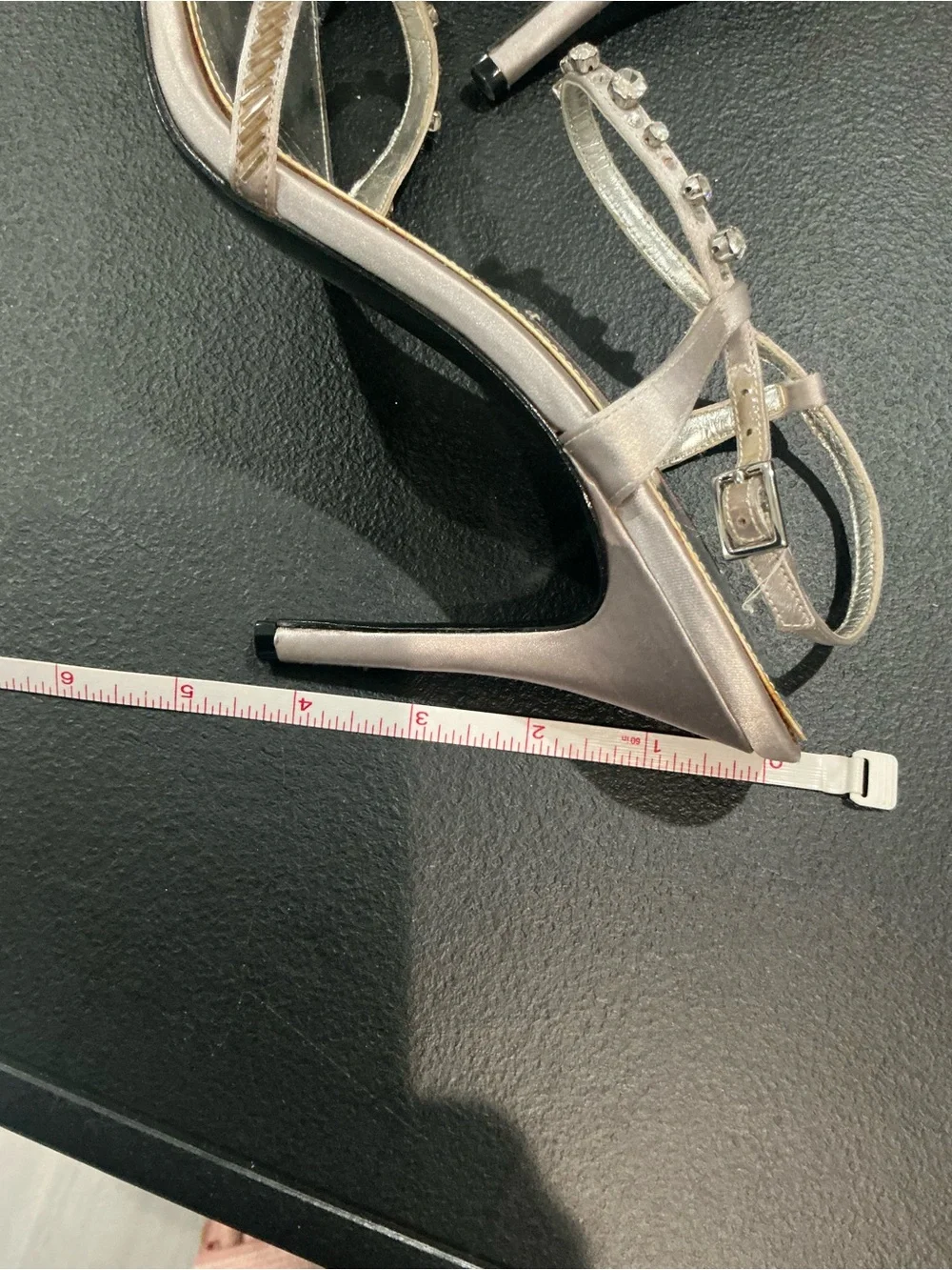Nina, New York women, satin rhinestone ankle strap evening heels, size 10 M